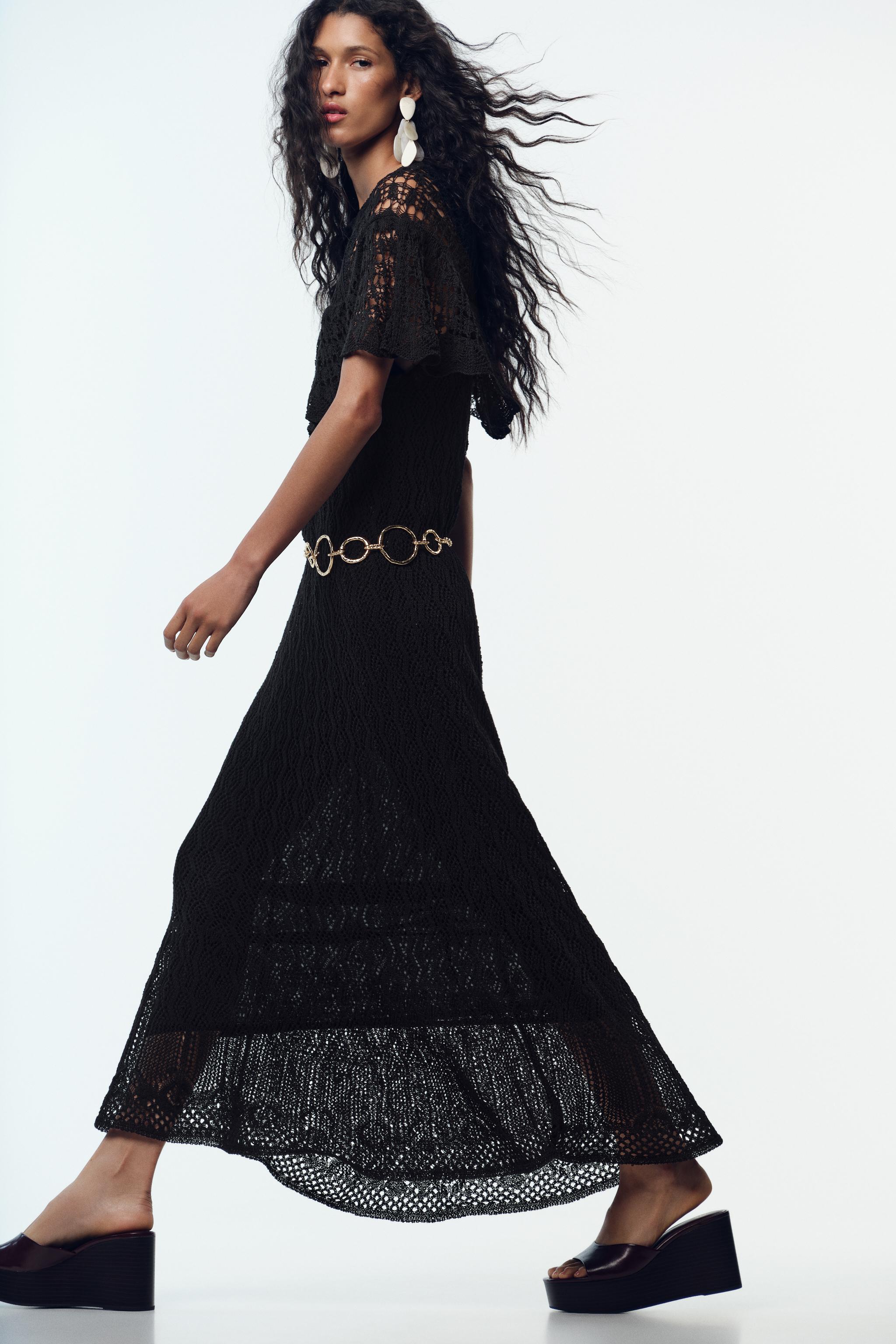 POINTELLE KNIT RUFFLE LONG DRESS